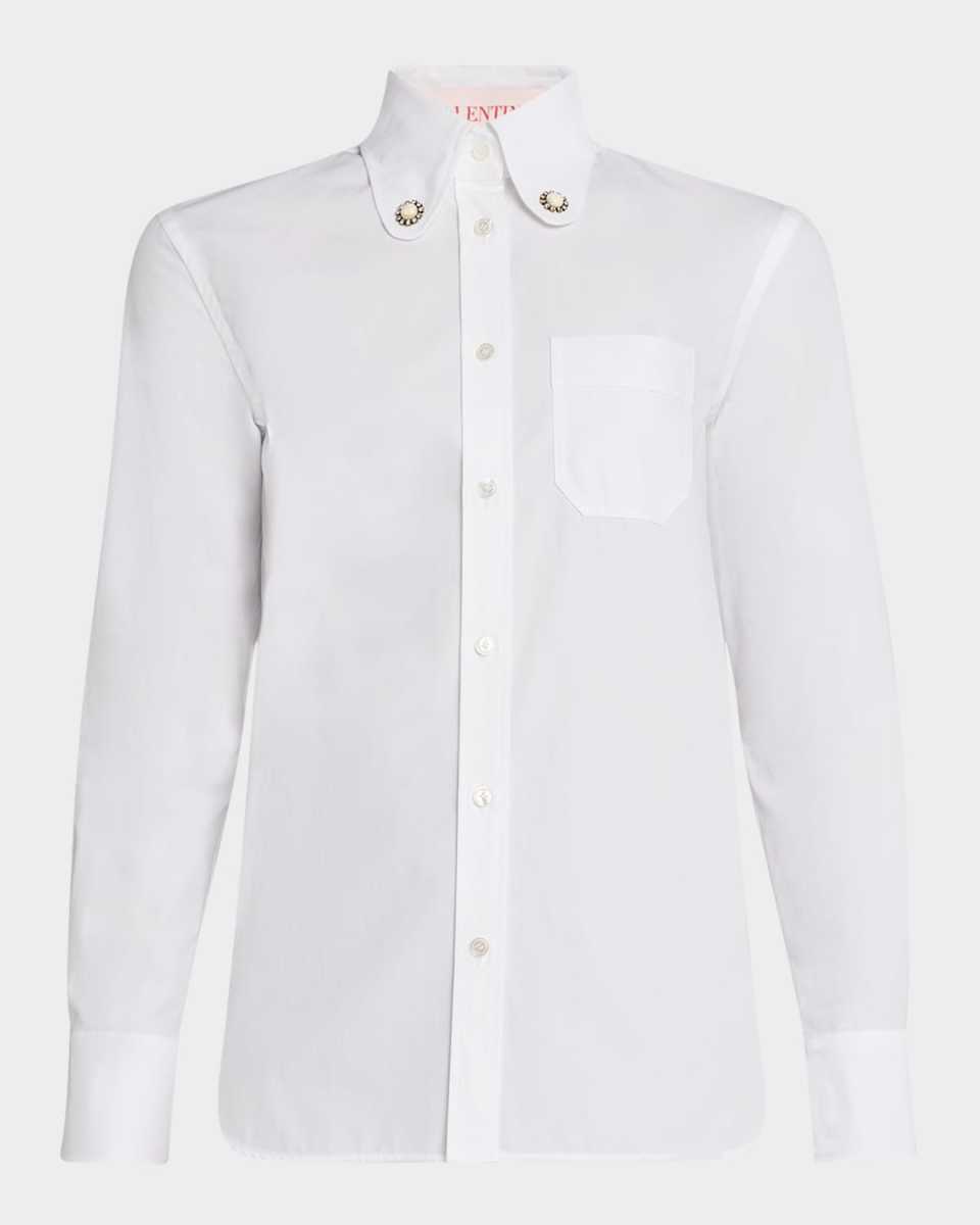 Embellished-Collar Cotton Poplin Shirt